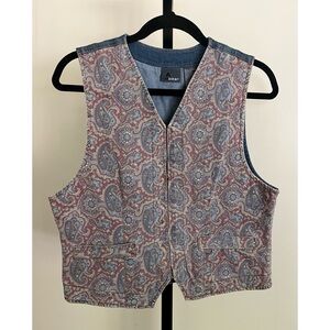 Vintage 90s Liz Claiborne Denim Paisley Vest Zip Western Boho 100% Cotton Size S